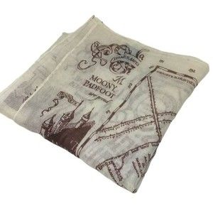 Harry Potter Marauders' Map Scarf Moony Wormtail Padfoot Pongs Hogwarts Wrap Tan